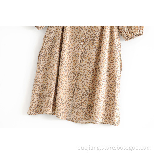 Women's Causal Rayon Leopard Long Sleeve Dress